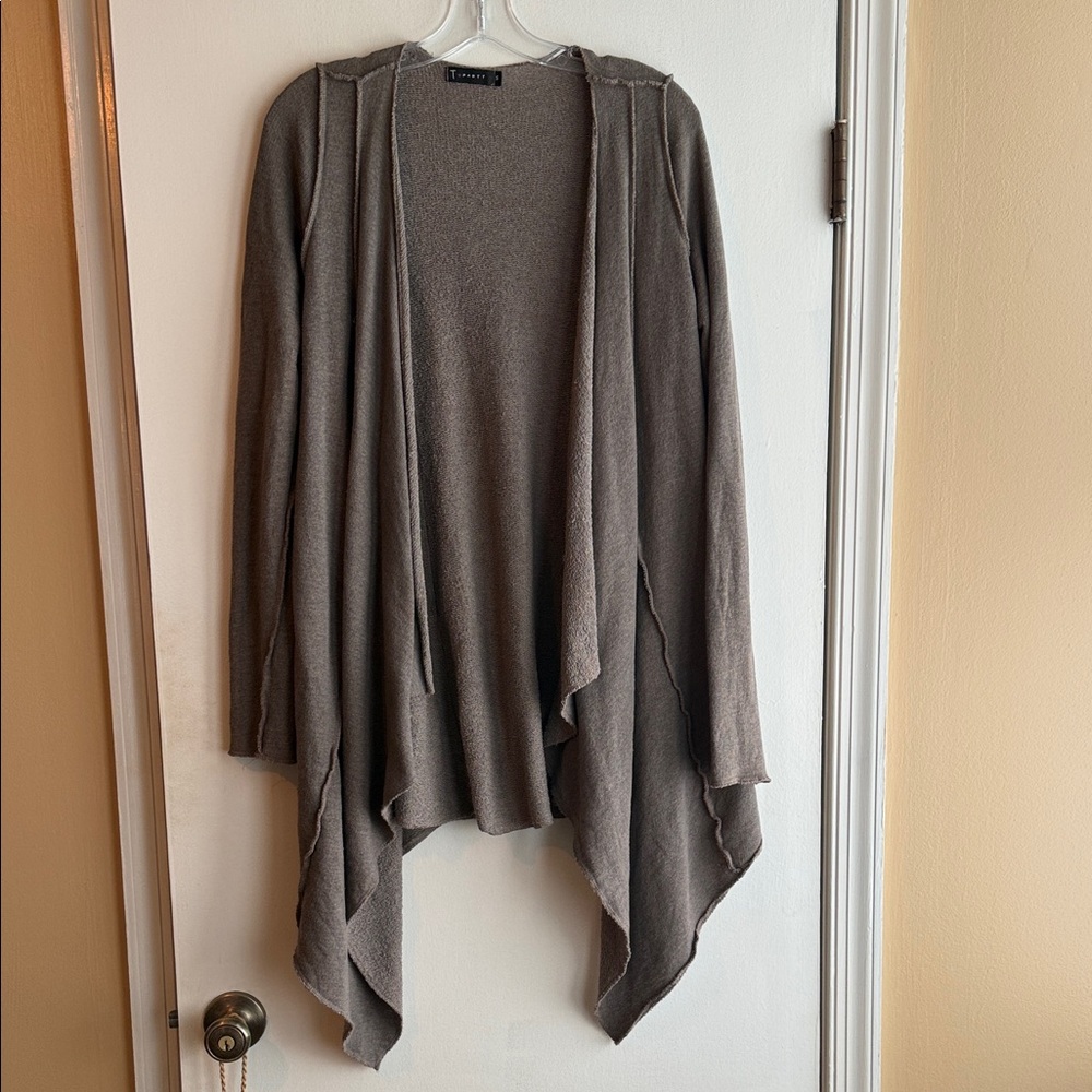 T Party Fashion Hooded Open-Front Draped Cardigan - Taupe Gray